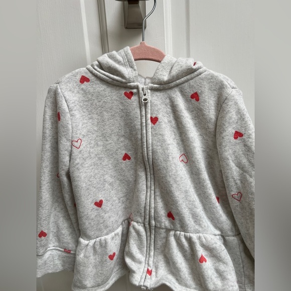 Oshkosh B’Gosh 18M Gray with Red Hearts Zip Up Valentine’s Day Hoodie - Picture 1 of 4